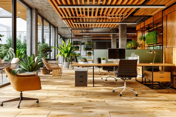 Spacious Modern Office, Featuring Sleek Furniture and a Clean, Open Design for a Productive Business Environment